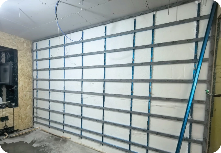 Cassette keel framing installed on an acoustic wall